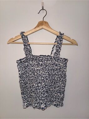 Old Navy Navy & White Smocked Floral Camisole